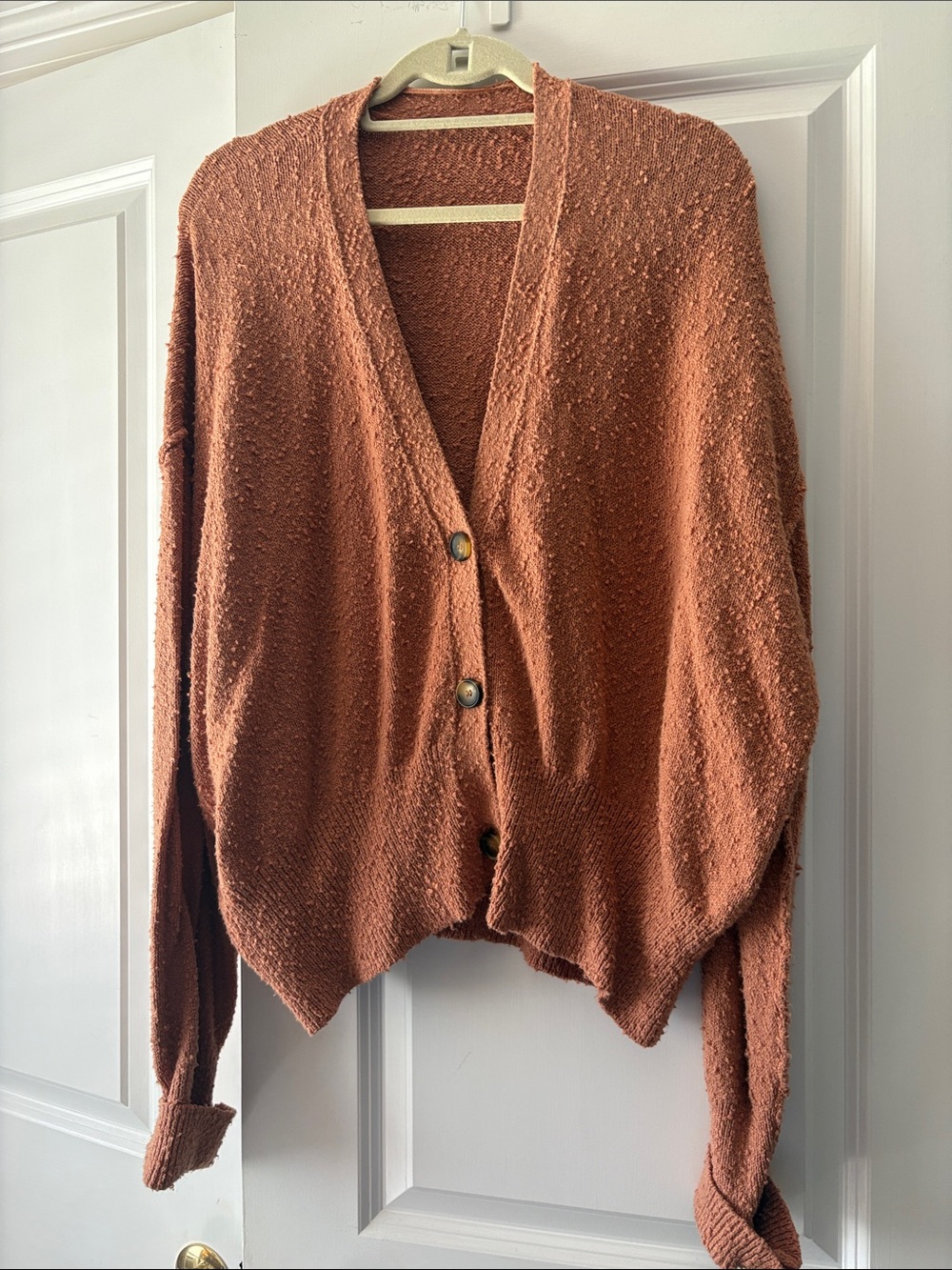 Free People Rust Textured V-Neck Button Cardigan Sweater